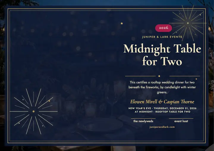 Midnight wedding table certificate, rooftop template