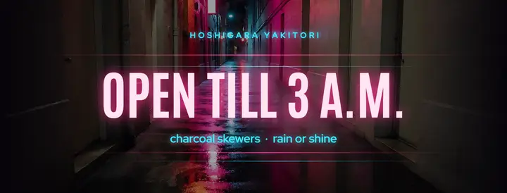 Midnight yakitori neon noir cover: late night yakitori cover template