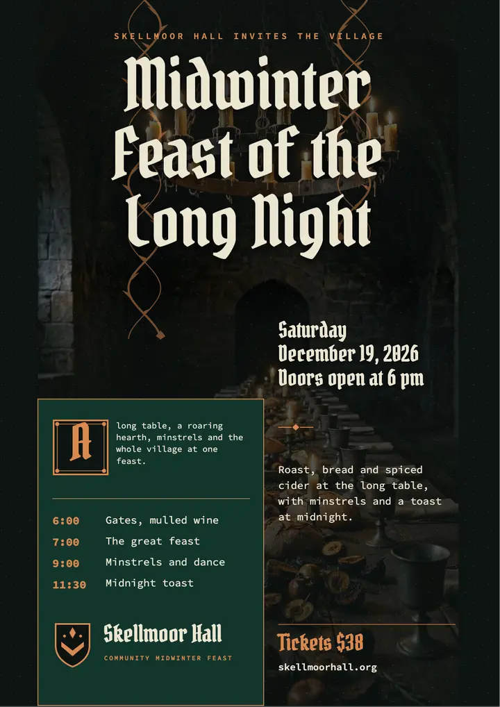 Midwinter feast at Skellmoor Hall medieval banquet flyer template