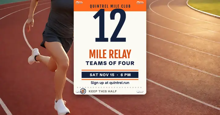Quintrel Mile Club team relay race bib post template