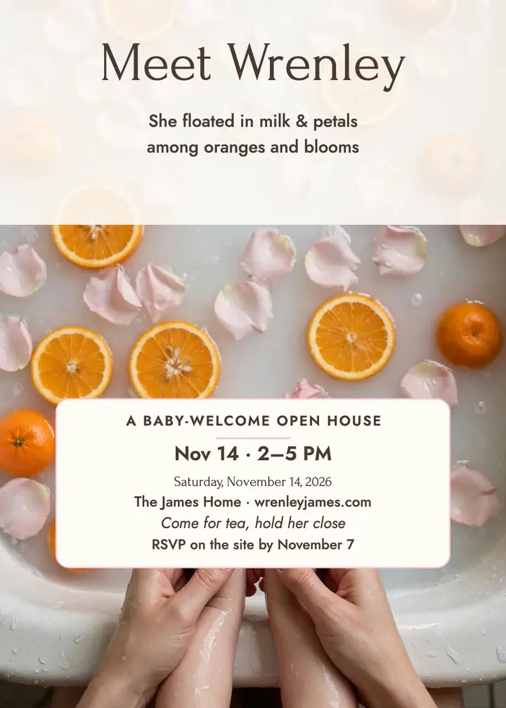 Wrenley James milk bath welcome invitation template