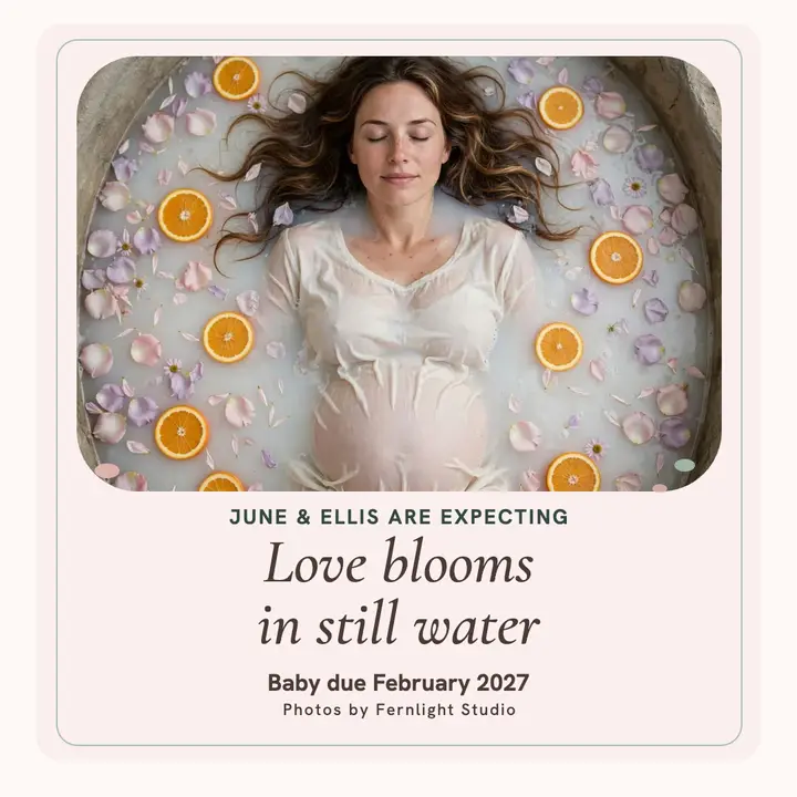 Milk bath maternity announcement, June and Ellis template