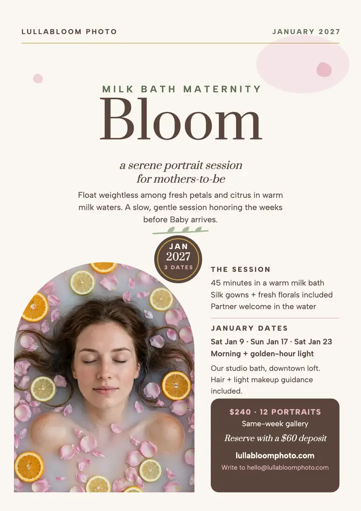 Lullabloom milk bath maternity flyer template
