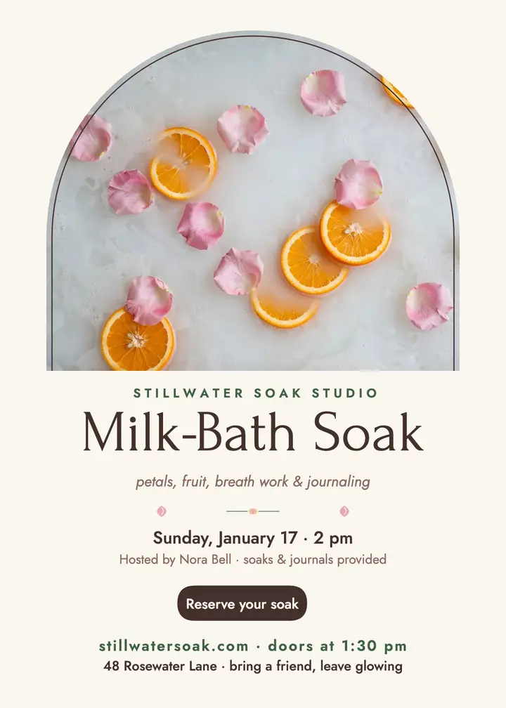 Stillwater milk-bath soak invitation template