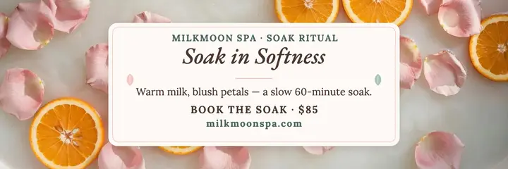 Milkmoon soak ritual header, milk bath: spa soak x header template