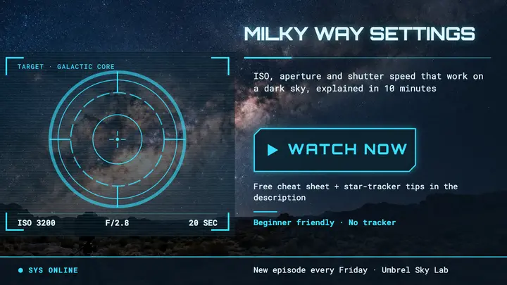 Milky Way settings cheat sheet HUD thumbnail template