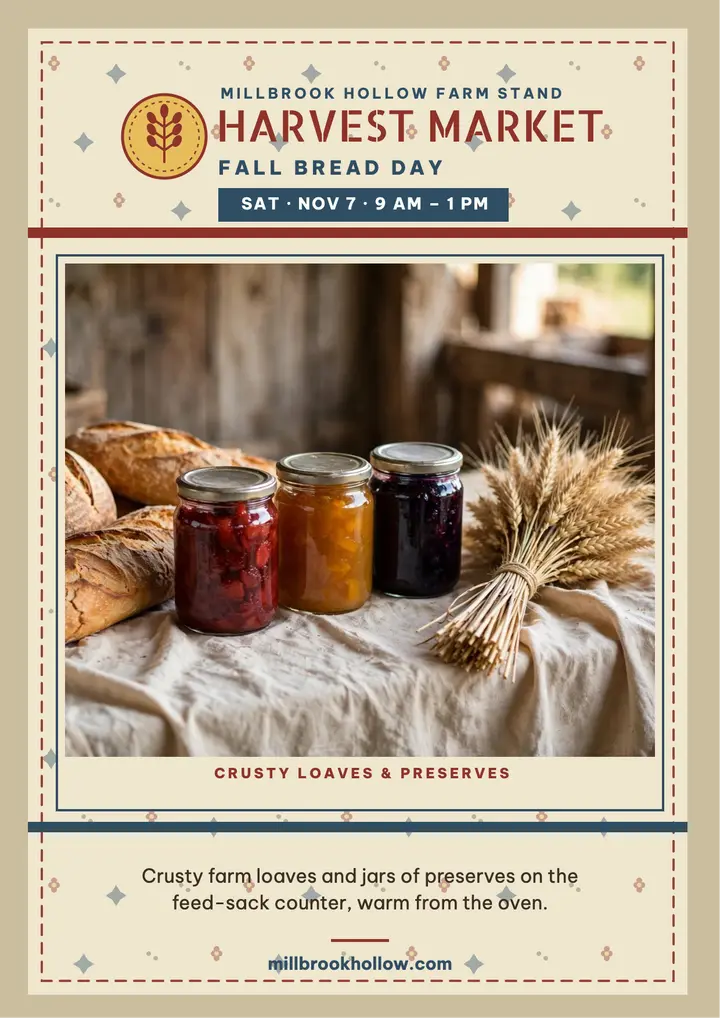 Millbrook Hollow harvest bakery flyer template
