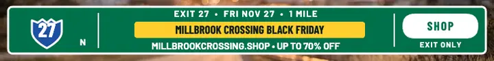 Millbrook Crossing outlet guide sign ad template