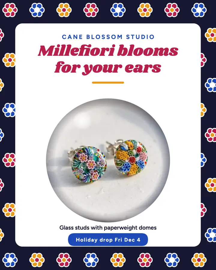 Cane Blossom millefiori earrings drop post template