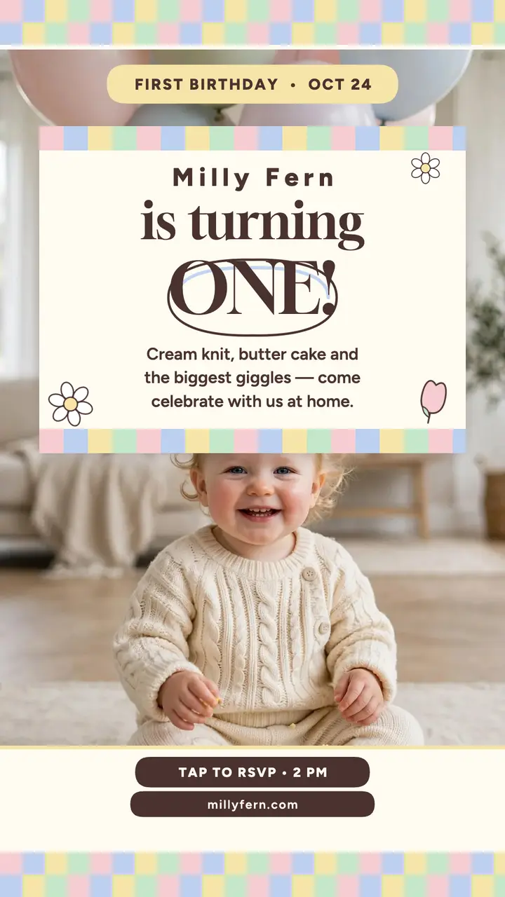 Milly Fern first birthday story template