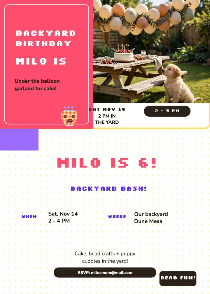 Milo bead birthday invitation template