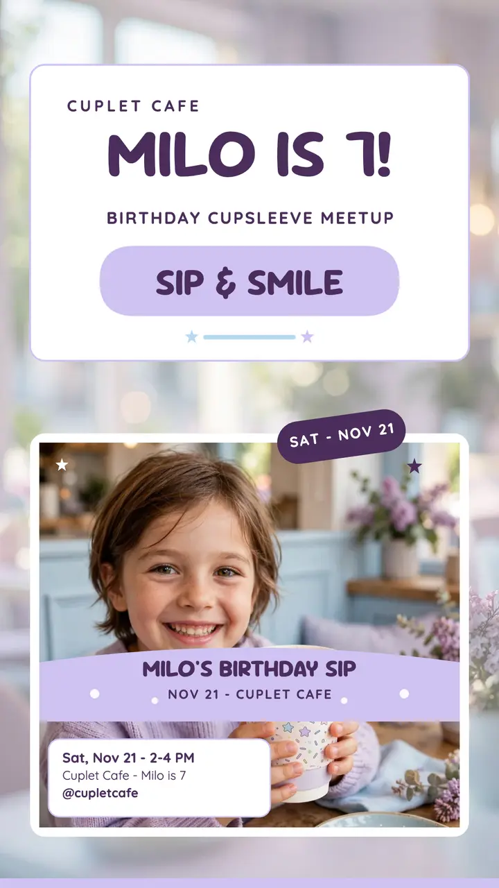 Milo's birthday cupsleeve story template