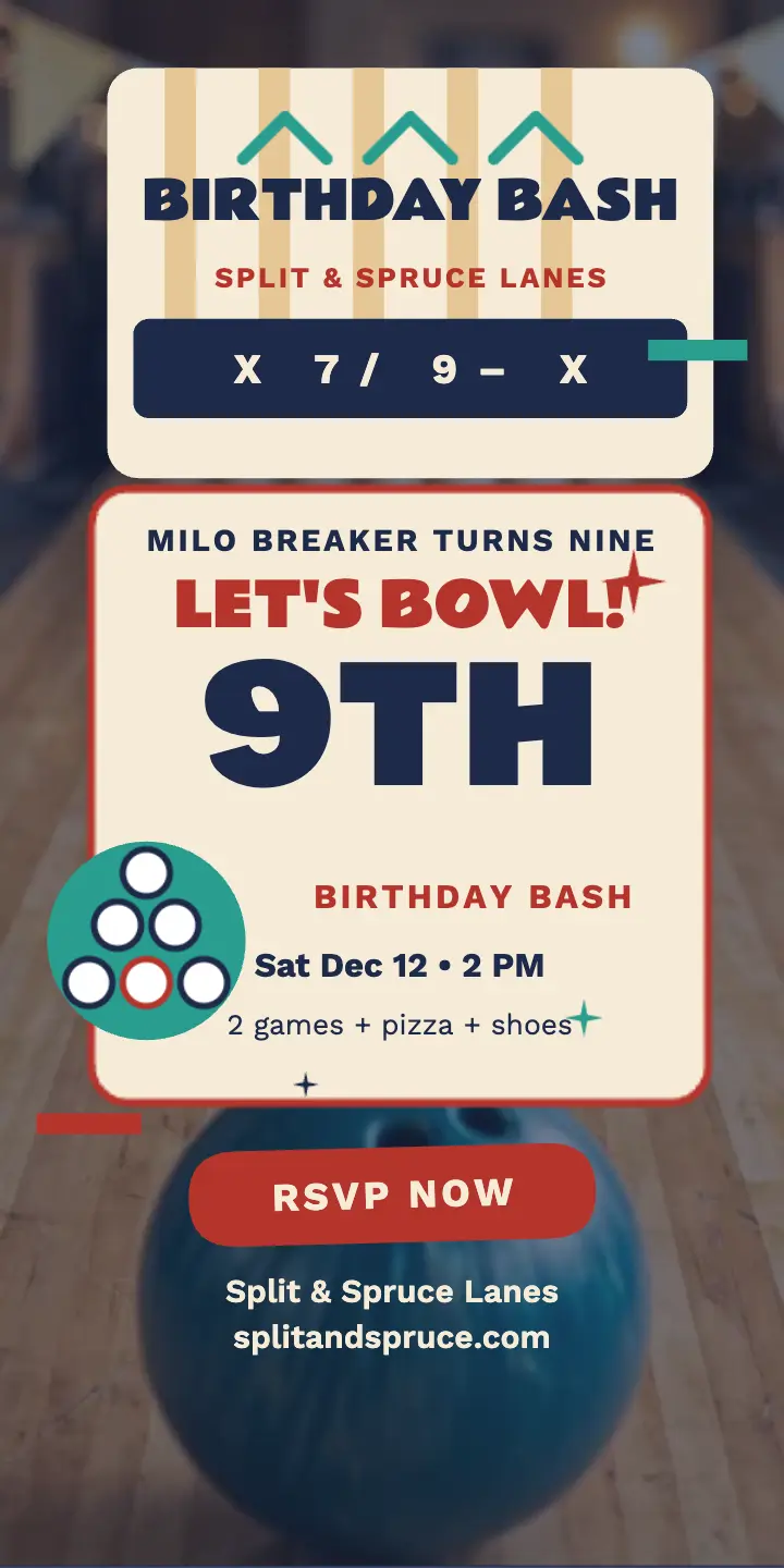 Milo bowling birthday bash invite ad template