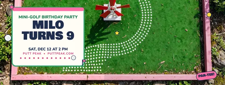 Milo mini-golf birthday cover, Putt Peak: birthday facebook cover template