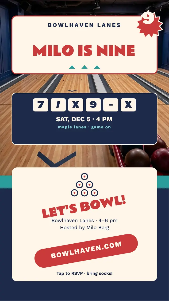 Milo bowling birthday night story template