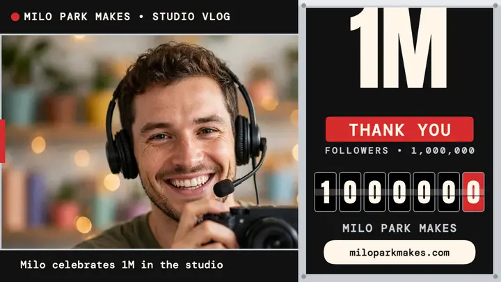 Milo Park Makes 1M thank you thumbnail template