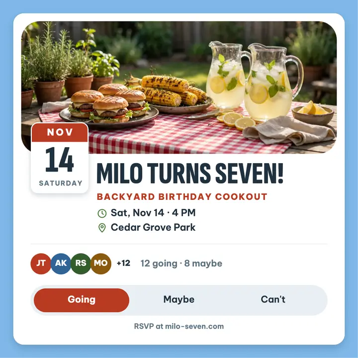 Milo backyard birthday cookout invite template