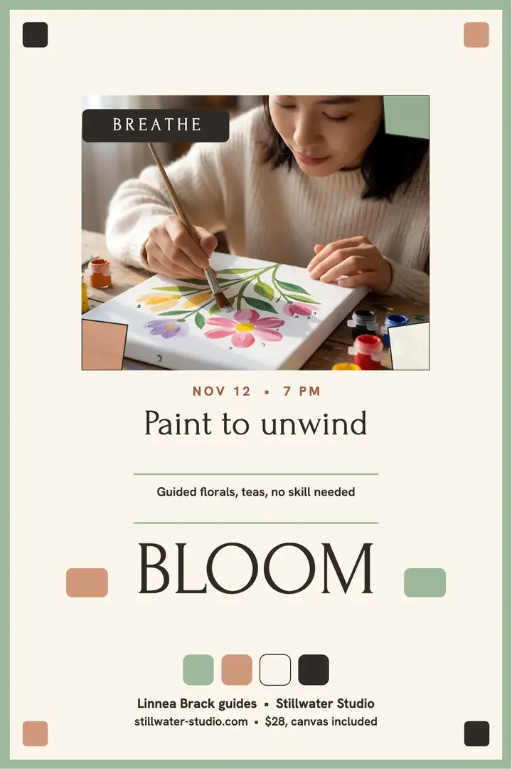 Stillwater mindful paint night poster: paint night poster template