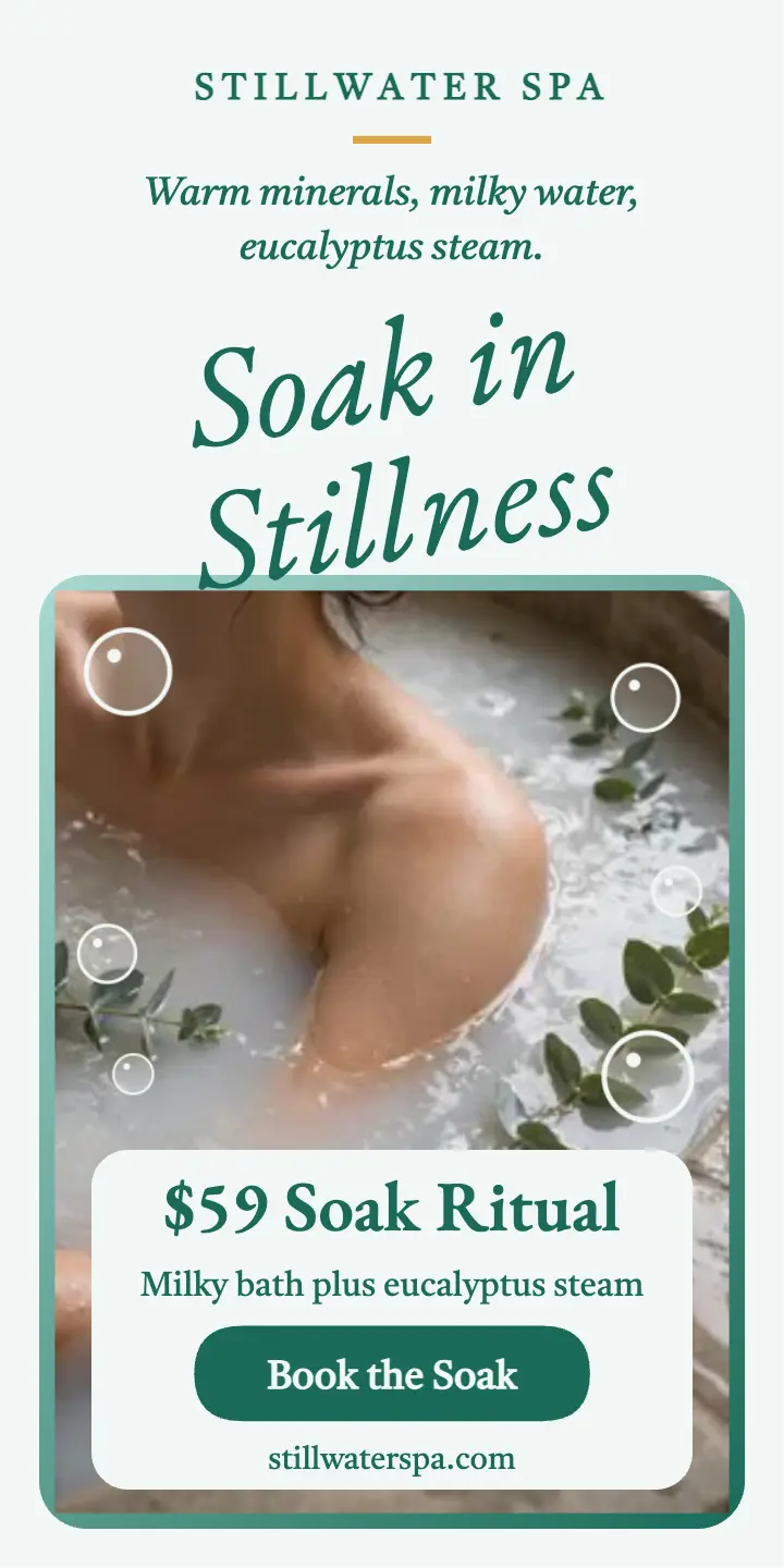 Stillwater mineral soak half page ad: spa soak ad template