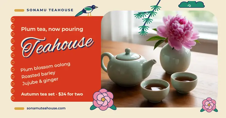 Sonamu Teahouse autumn tea set Facebook post template