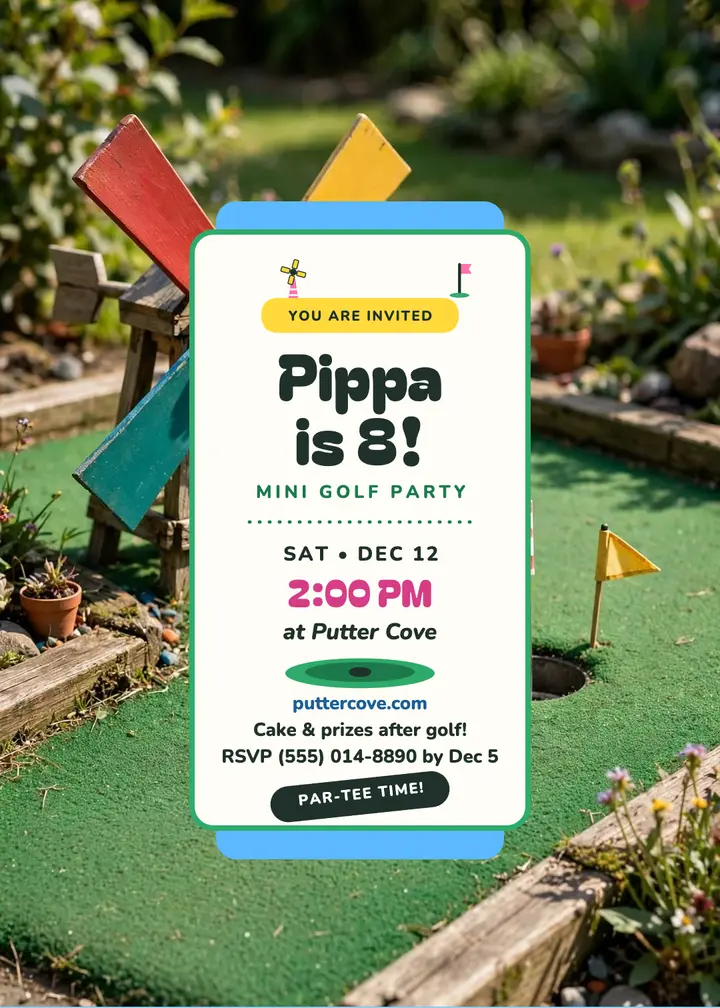 Pippa mini golf birthday invitation template