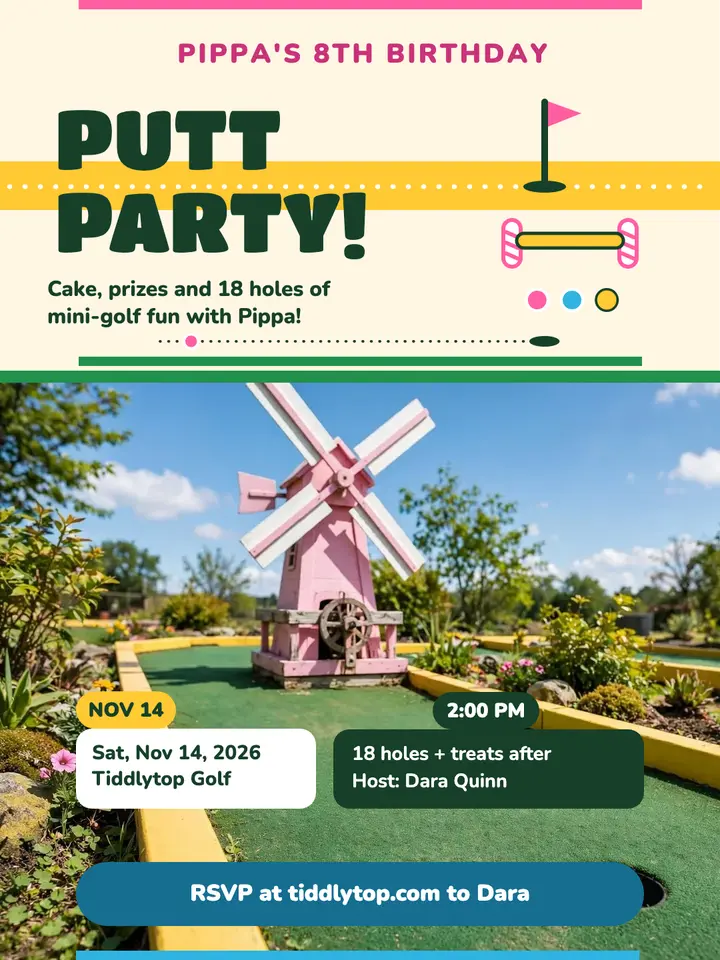 Pippa's putt party mini golf invite template