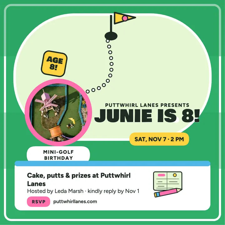 Junie mini-golf birthday party post template