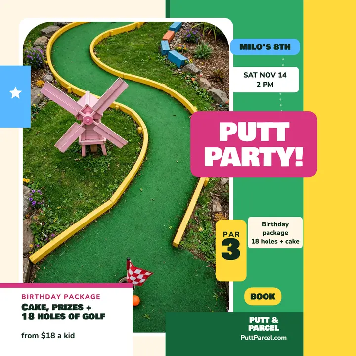 Putt and Parcel mini-golf birthday post template