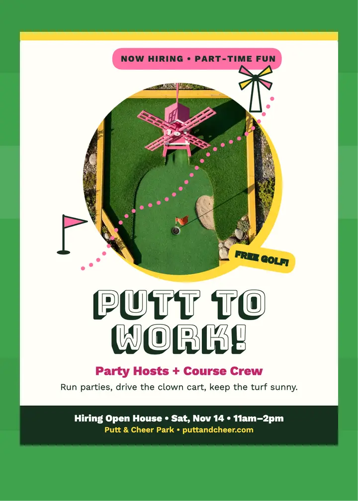 Putt and Cheer mini-golf hiring invitation: mini-golf hiring invitation template