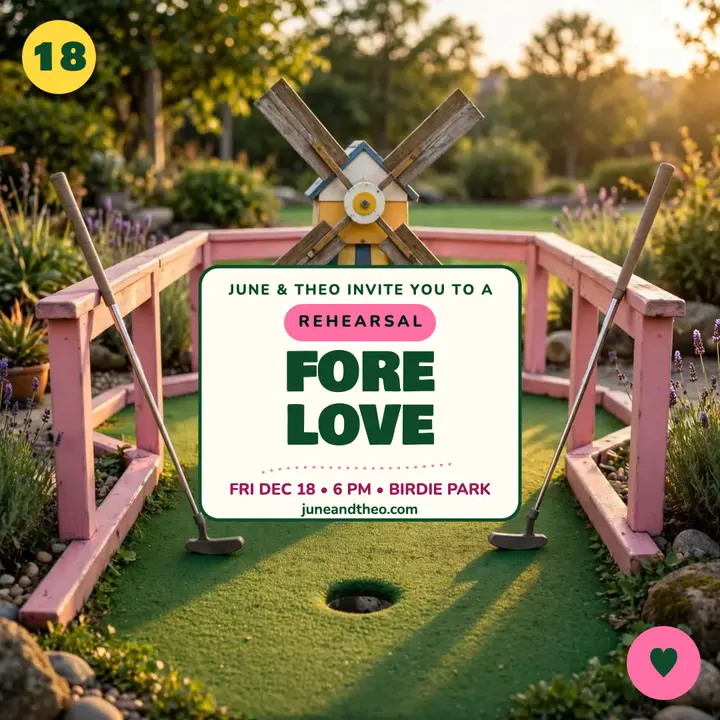 June and Theo rehearsal putt post: rehearsal mini-golf post template
