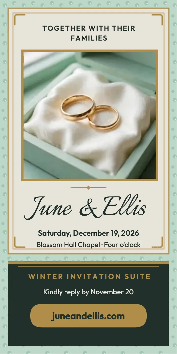 Mint box winter wedding invite half page: winter wedding invitation ad template