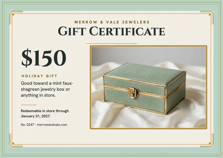 Merrow and Vale mint gift certificate template