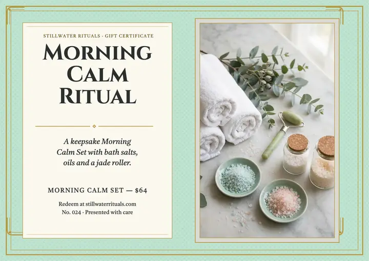 Morning Calm wellness certificate, mint shagreen template