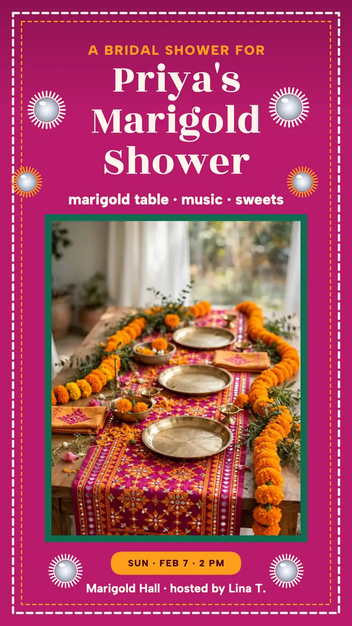 Mirror bridal shower story, marigold table template
