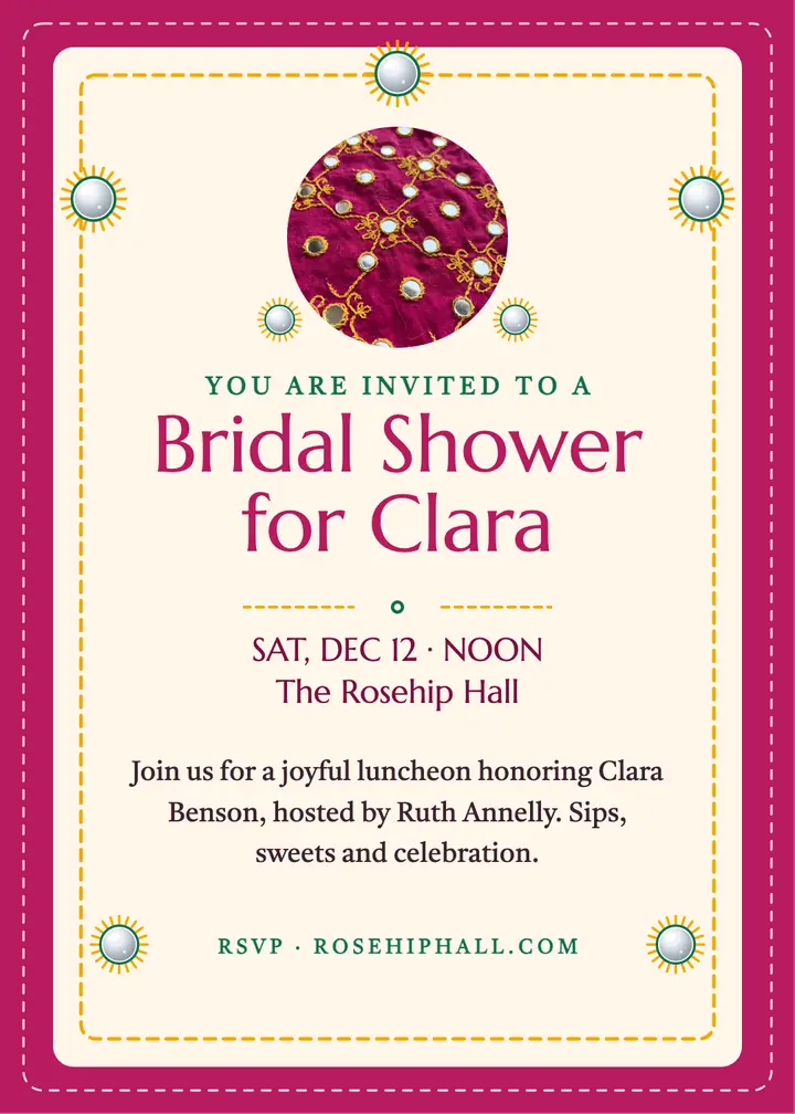 Mirror embroidered bridal shower invite template