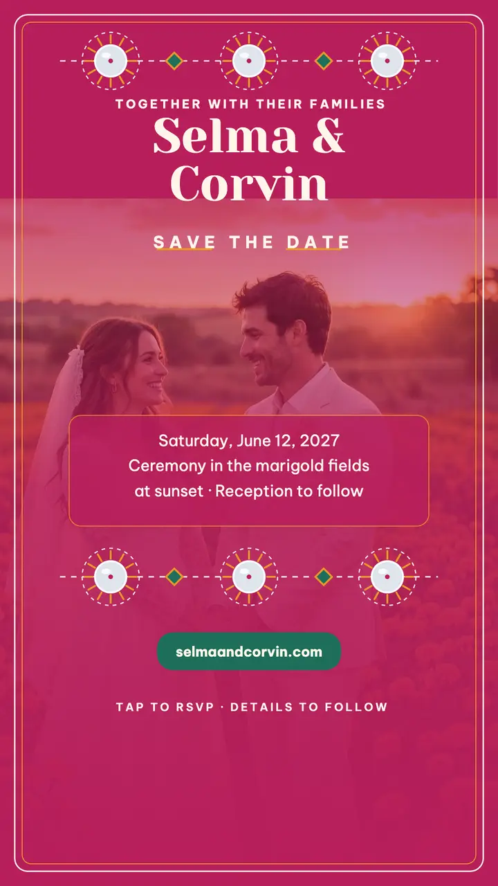 Selma and Corvin mirror save the date story template