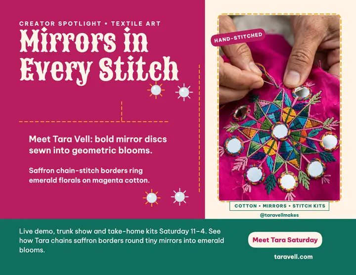 Tara Vell mirror embroidery creator flyer template