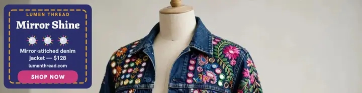 Lumen Thread mirror jacket billboard: embroidered denim jacket ad template