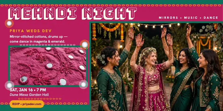 Mirror mehndi night invite, Priya and Dev: mehndi night post template