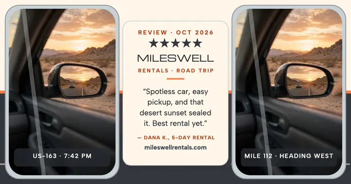 Mileswell road trip mirror review: car rental review post template