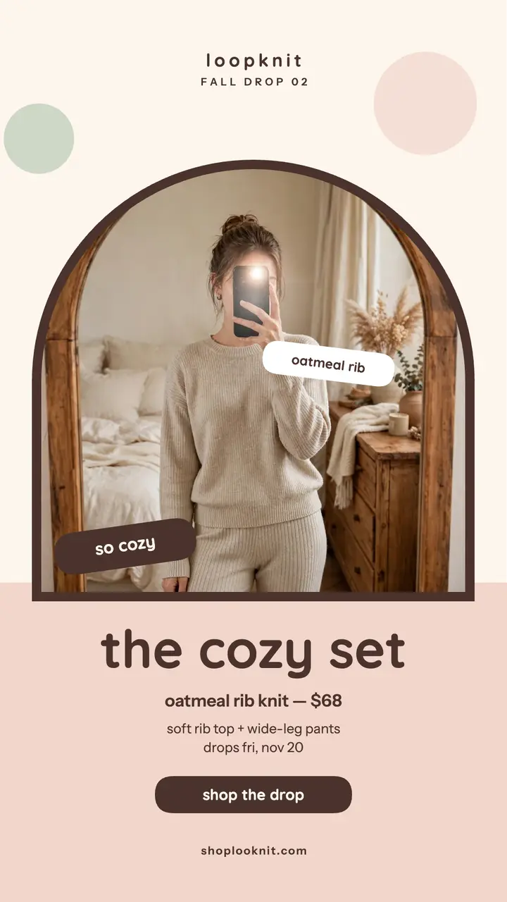 Loopknit cozy knit set mirror selfie story template