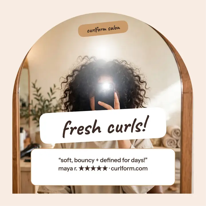 Curlform mirror selfie salon review: salon review card template