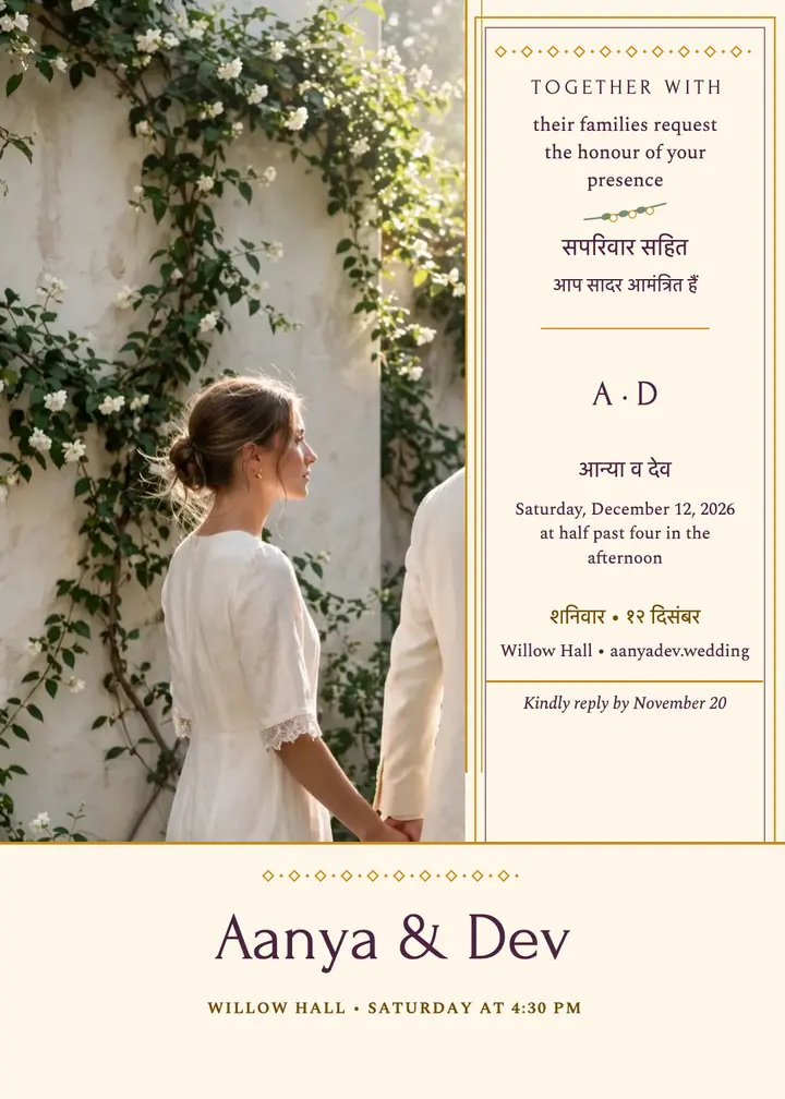 Aanya and Dev bilingual mirror invitation template
