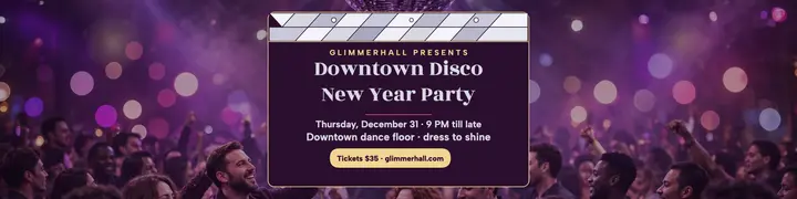 Glimmerhall disco New Year party banner template