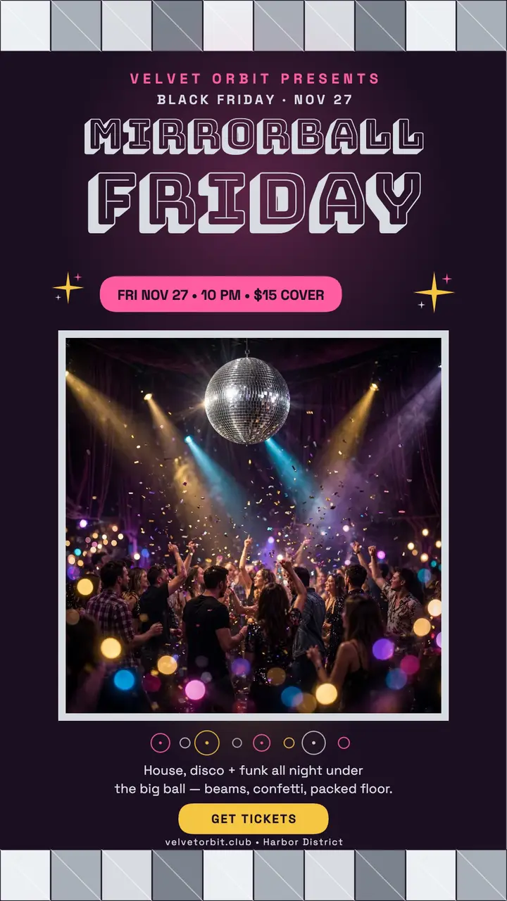 Velvet Orbit Mirrorball Friday story template