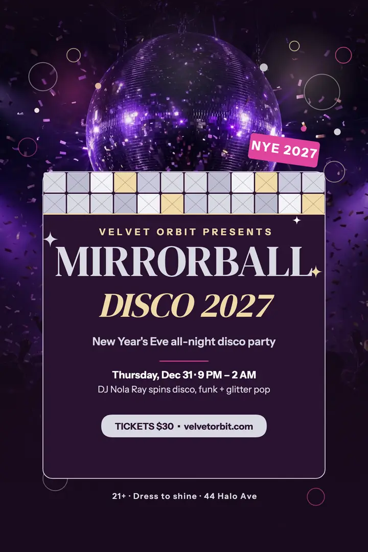 Velvet Orbit Mirrorball New Year poster template