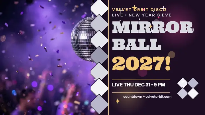 Velvet Orbit NYE mirrorball stream thumbnail template