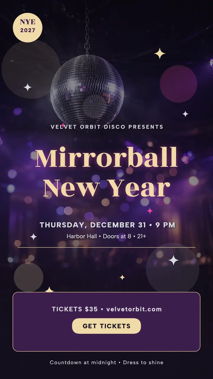 Velvet Orbit mirrorball New Year story template