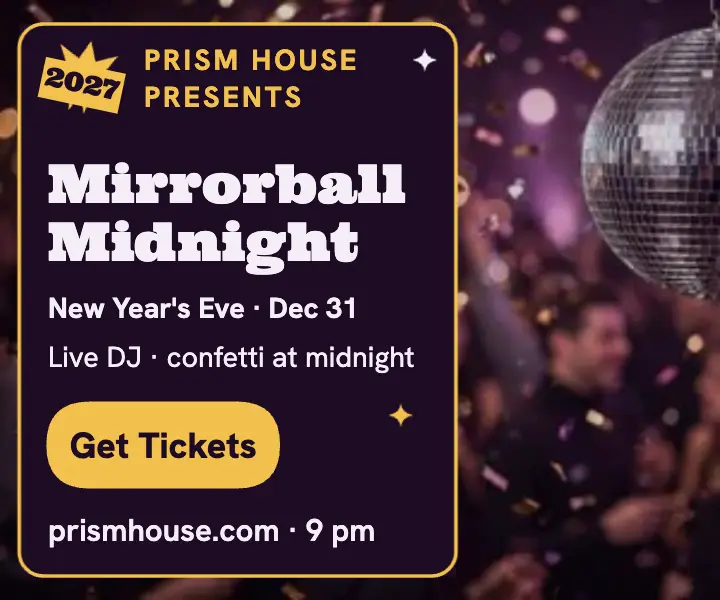 Prism House mirrorball New Year's Eve ad template
