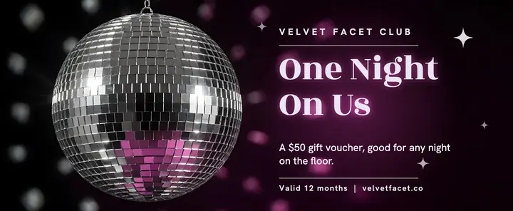 Velvet Facet Club night out voucher: nightclub gift voucher template